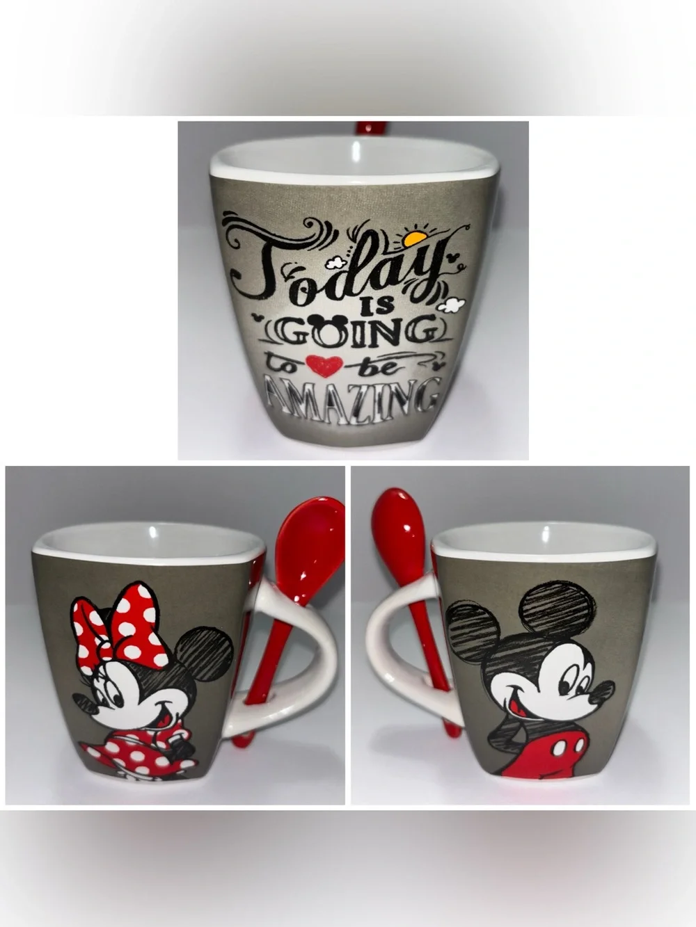 Disney Mug & Stirring Spoon Jerry Leigh Mickey Minnie Today Going To Be Amazing